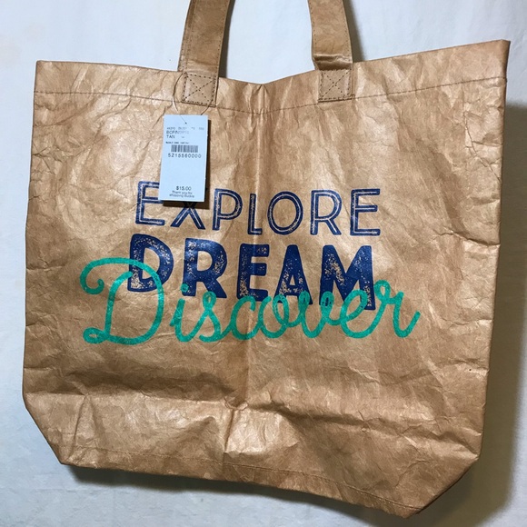 NEW The Buckle Tote Bag Brown Paper Look NWT Explore Dream Discover Beach Summer - Picture 1 of 10